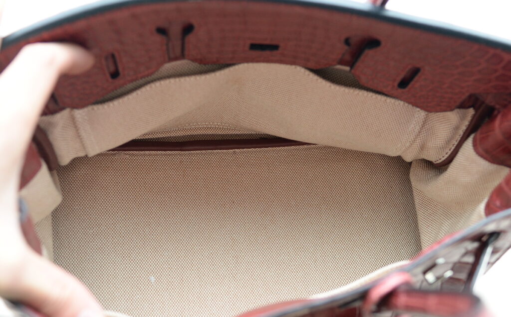 内側がキャンバス製の古いバーキンクロコ