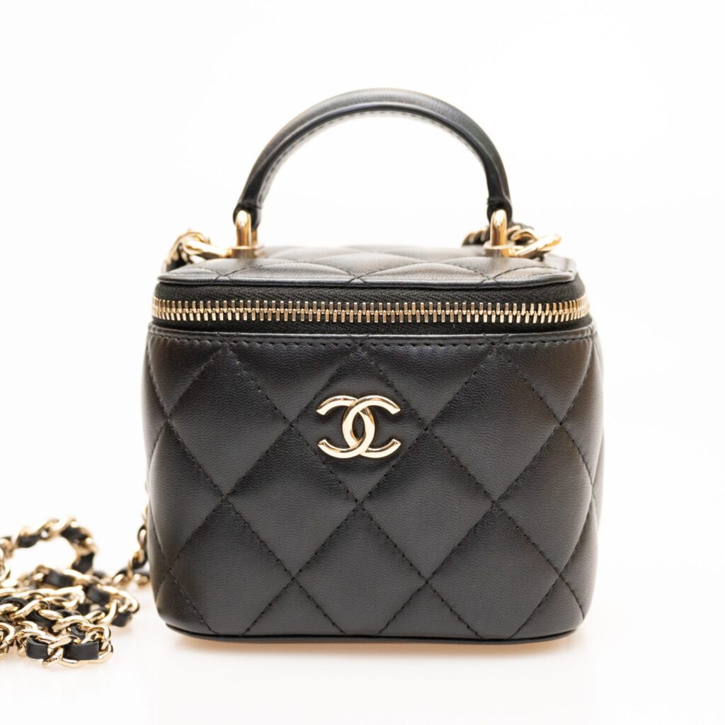 トップハンドルミニバニティ（ブラック・ラムスキン）