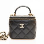 トップハンドルミニバニティ（ブラック・ラムスキン）